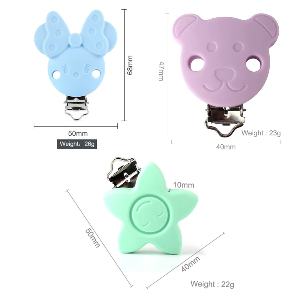 1pc Silicone Clip baby Pacifier Clips Heart Star Round Shape Dummy Clip BPA Free DIY Pacifier Chain Teething Accessories