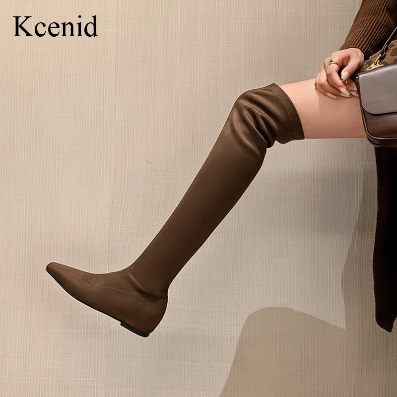 

Kcenid Stretch Slim Women Over the Knee High Boots Fashion Shoes Autumn Winter Height Increasing Heel Ladies Knight Long Bootie