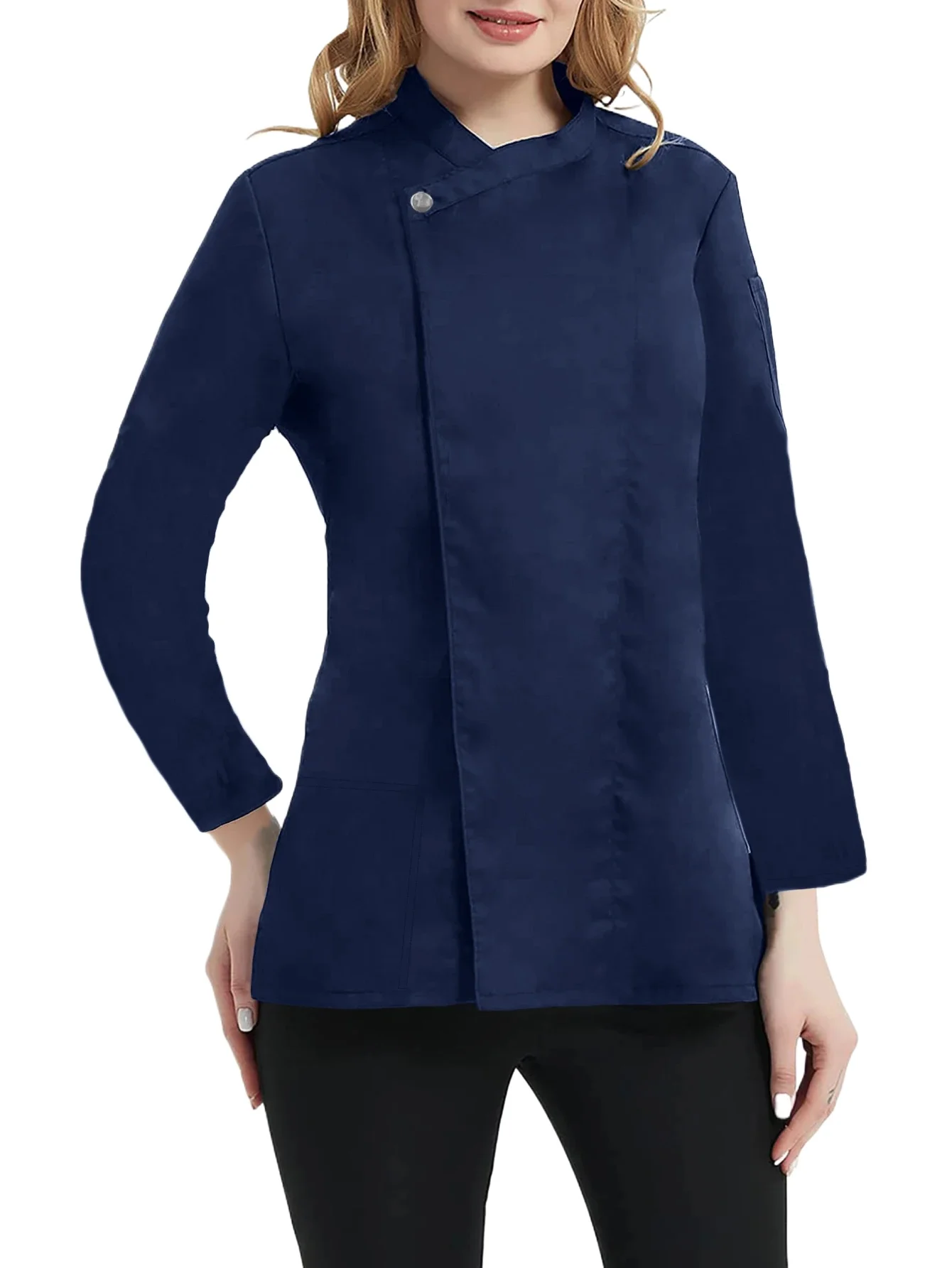 Solid Chef Jacket Long Sleeve Asymmetric Collar Professional Restaurant Uniform Breathable Bakery Waitress Workwear for Women