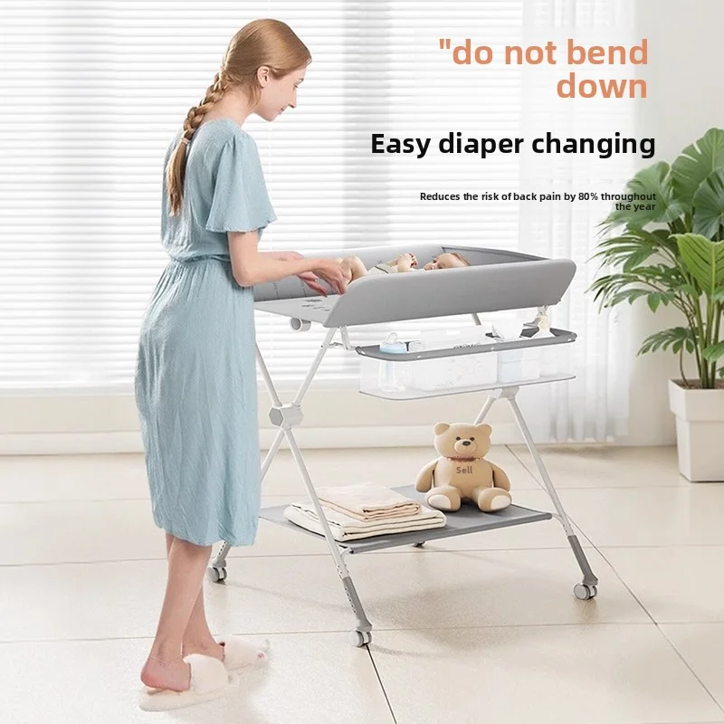 Baby Portable Diaper Changing Table, Folding Diaper Changing Station with Wheels, Adjustable Height Diaper Station