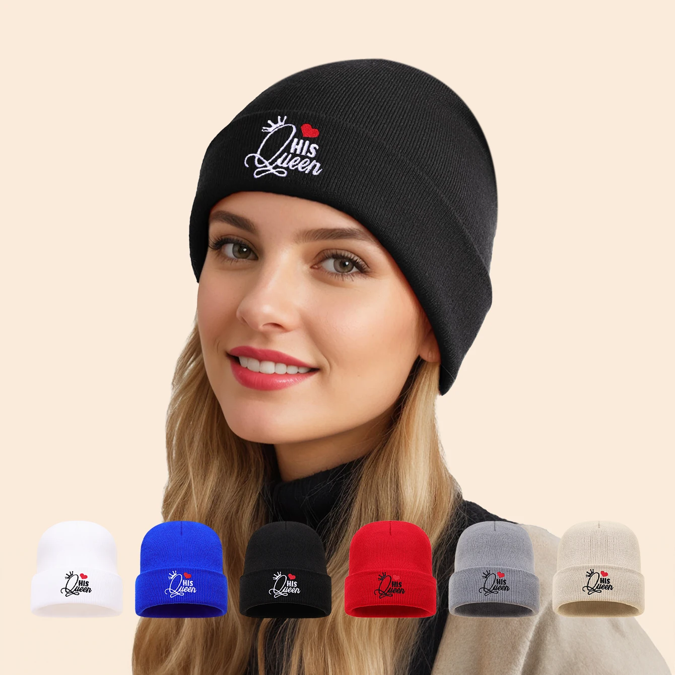 1/2/3 PC Embroidered Knitted Hat Multi functional Face Shape Small Black Hoodie Holiday Gift Best Friends Cold Cap