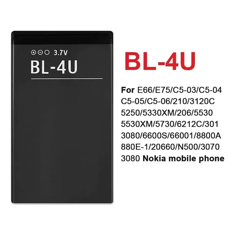 BL 4U Battery 3.7V 1000mAh Rechargeable Cell  for Nokia E66 E75 301 C5-03/06 5250 5530 5730 6212C 6600S Mobile Phone Batteries