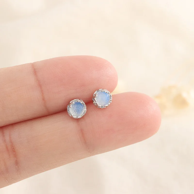 Punk Colorful Moonstone Stud Earrings for Girls Cute Hip Hop Screw Female Korean Fashion Round Earring Bestie Piercing Jewelry