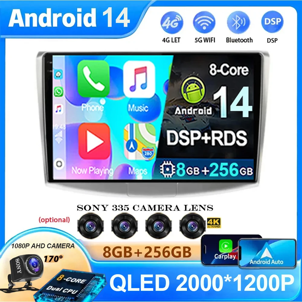 

4G+WIFI Android 14 Multimedia Player For Volkswagen VW Passat B6 B7 CC 2007-2016 Carplay Auto GPS Car Radio QLED 2din 360 Camera