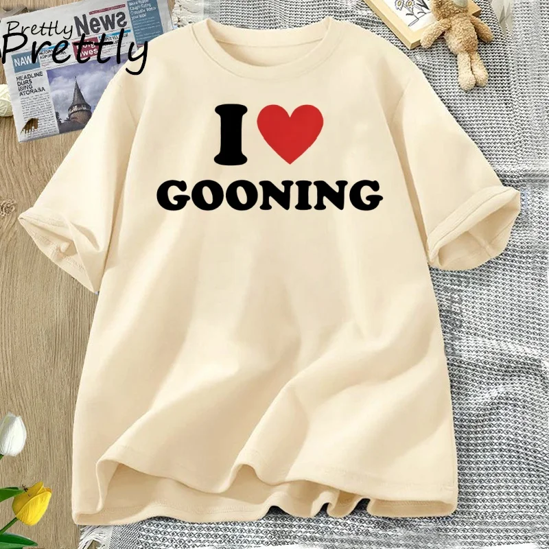 أنا القلب Gooning تي شيرت الحب Gooning التي شيرت تتجه قصيرة الأكمام القطن تي شيرت الملابس النسائية المتضخم بلوزات مستديرة العنق الشارع