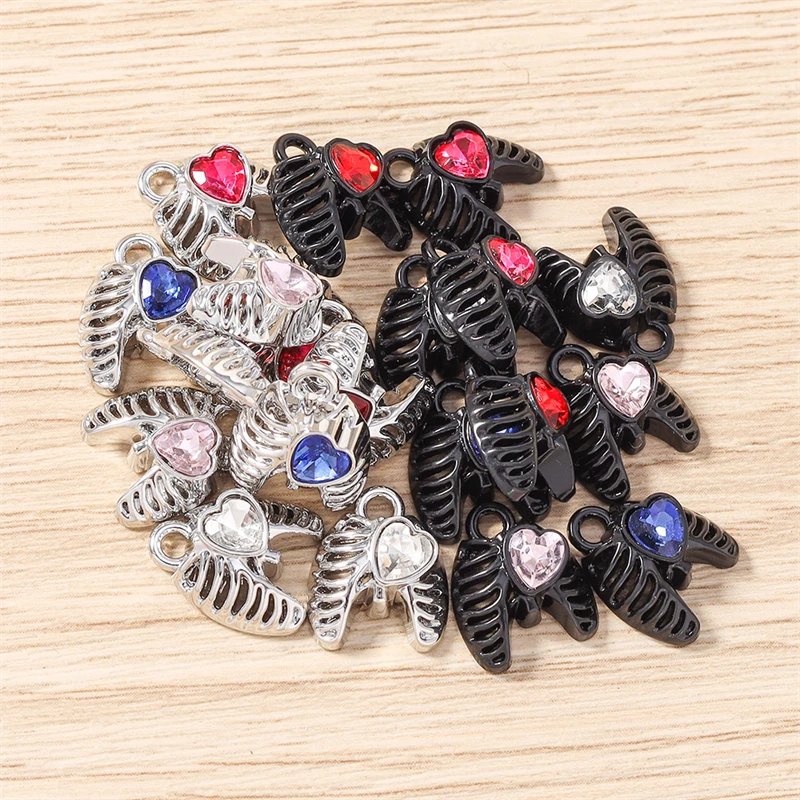 5 Stück 11 x 13 mm niedliche Kristall-Metallflügel-Herz-Anhänger, passend für Halsketten, Ohrringe, Armbänder, DIY-Handwerk, Schmuckherstellung, Zubehör – Detail 15