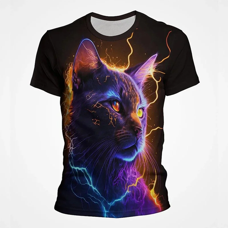 

Colorful Cat Graphic T-Shirt For Men Animal 3D Print T Shirts Summer Short Sleeve Tops Fashion Casual Plus Size Streetwear Tees