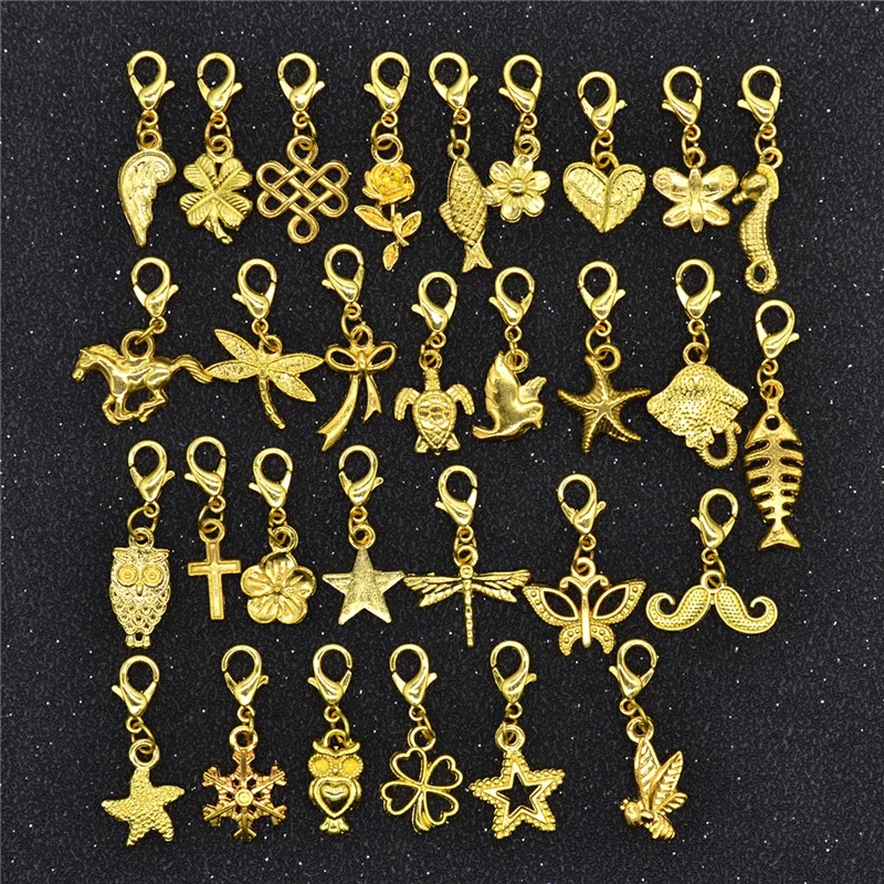 30Pcs Hair Clip Rings Mixed Styles Animal Heart Leaf Flower Charms for Hair Braid Beard Dreadlock Beads Rings Tube Accessories