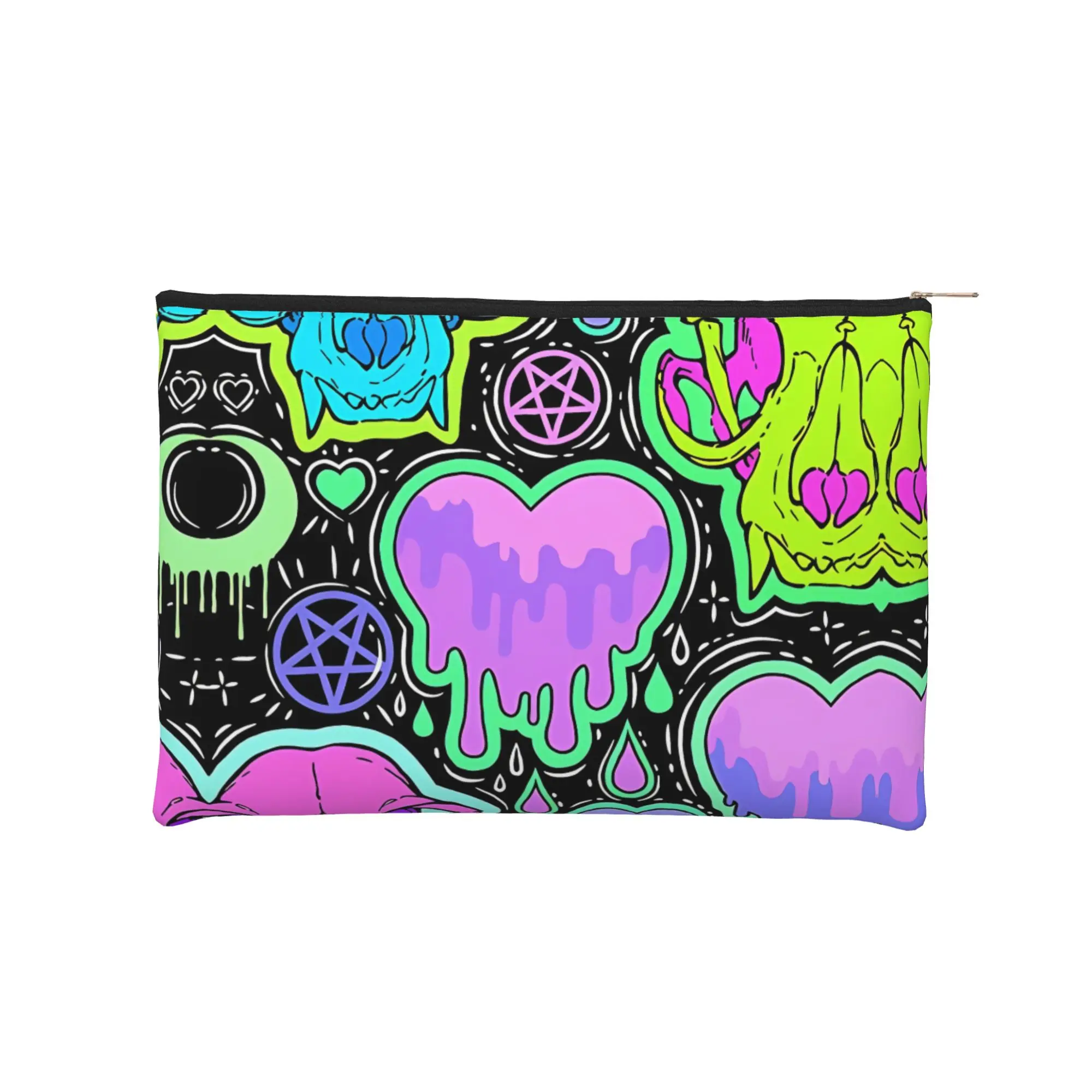 

Косметичка Y2K в стиле граффити, неоновых пастельных тонах и готическом стиле с черепами, милая и необычная, на молнии, дорожная, для туалетных принадлежностей