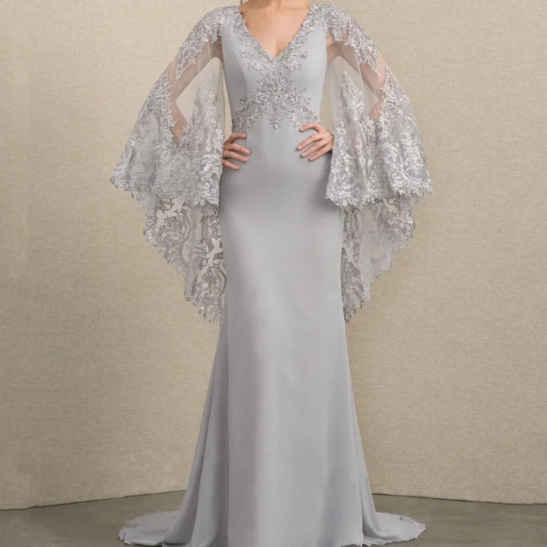 

Mermaid V Neck Bride Party Dress Lace Formal Occasion Gown Appliques Mother Dresses Vintage Customized