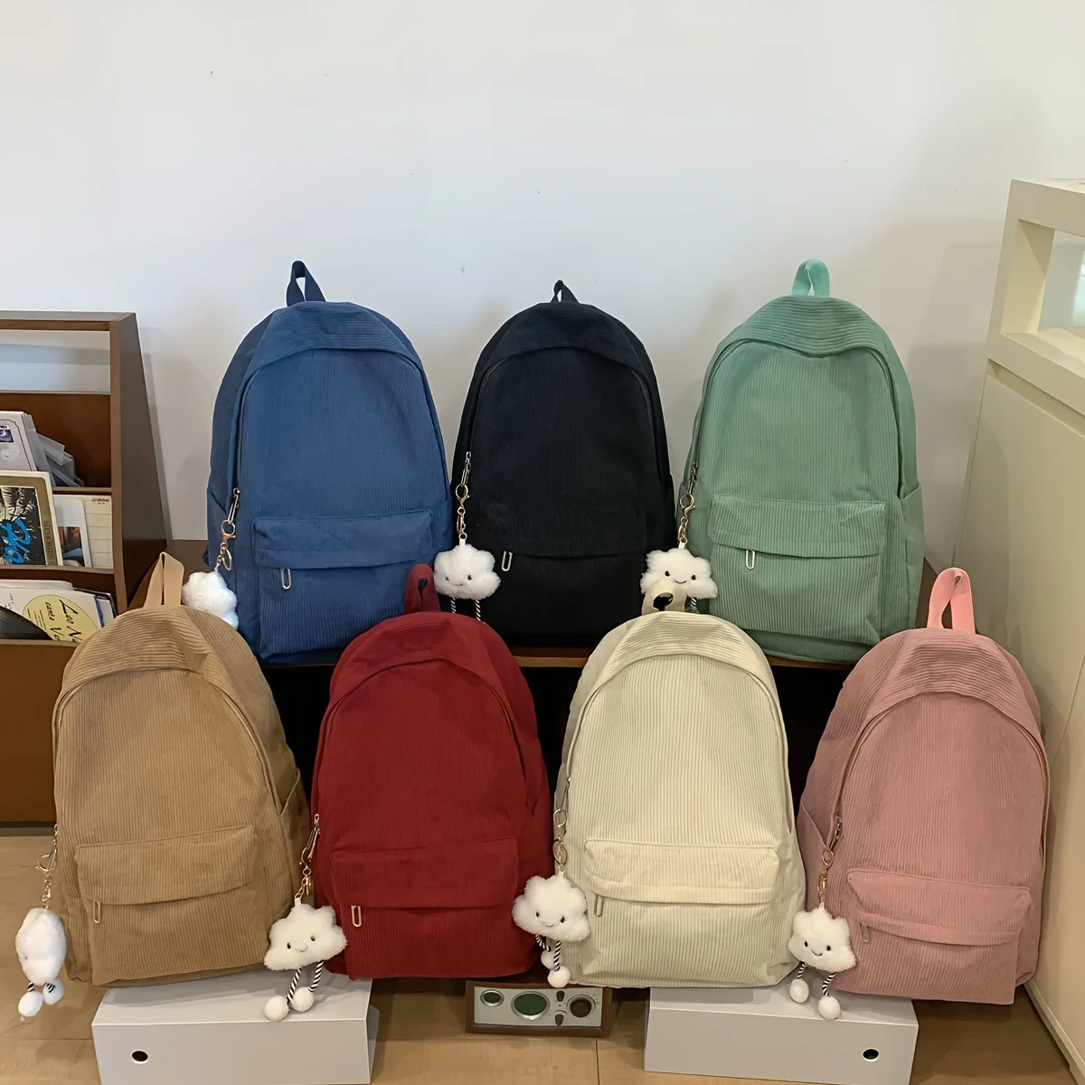 casual casual schoolbag female japanese style corduroy pure color lazy style travel backpack high school college student backpack