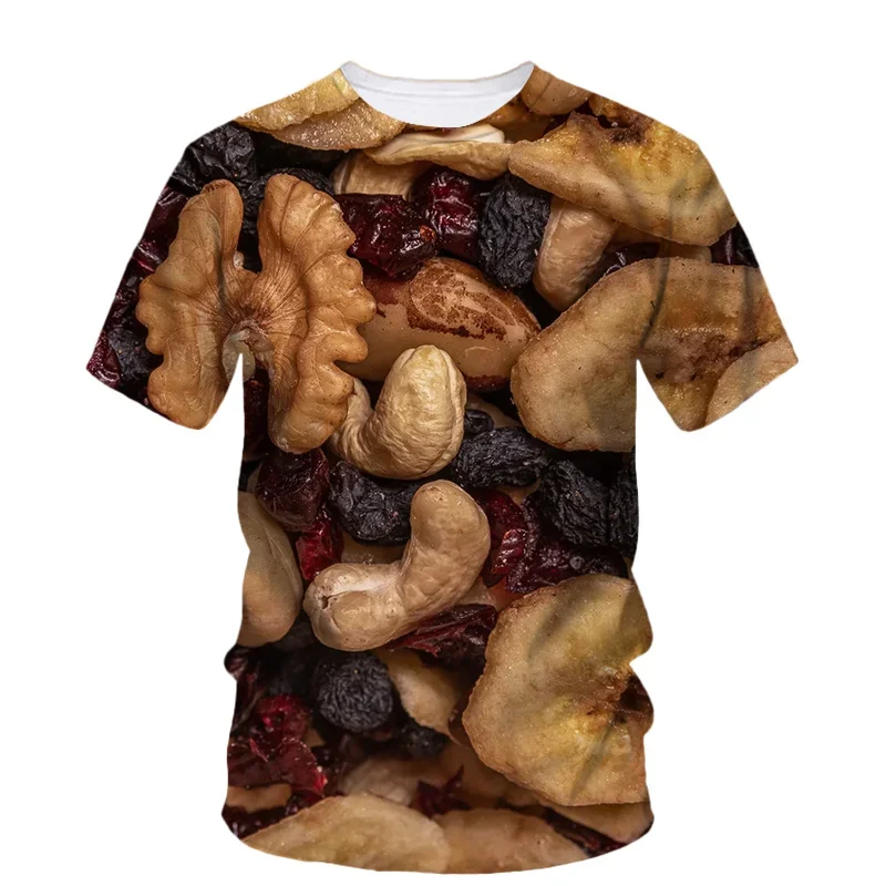 

Summer Personality Food Dried Fruit Pattern Tees Fashion Oversized O-neck Short Sleeves 3d Printed Nuts Walnuts T Shirt for Men