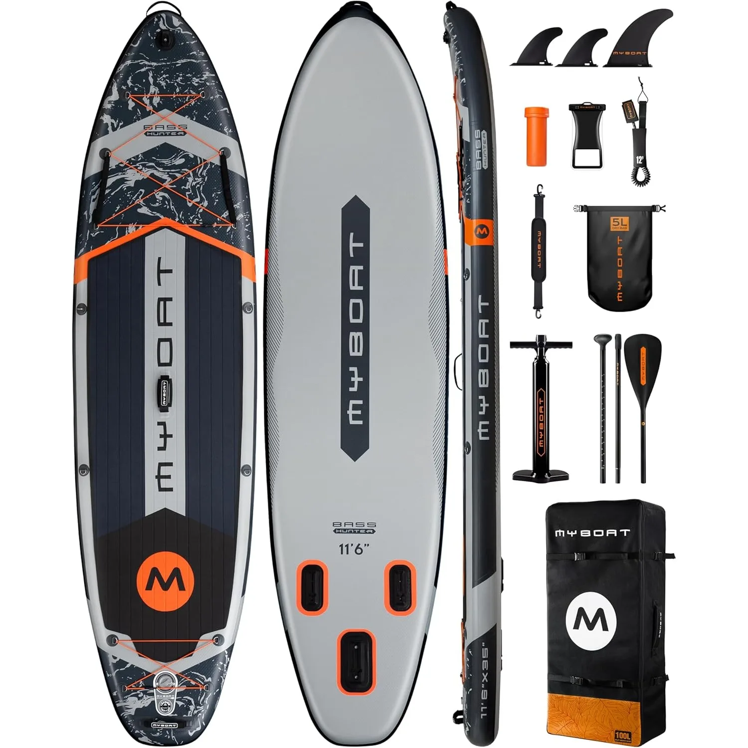 Placa de remo inflável extra larga, Stand Up Board para pesca, Sup Board com 3 aletas removíveis, Bunges duplos, 11 ", 6" x 34 "x 6"