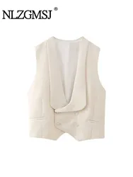 TRAF 2024 Spring Autumn Women Vest Coat Ladies V-neck Chic WaistCoat Tops Vests for Women Sleeveless Jacket Women Outerwear