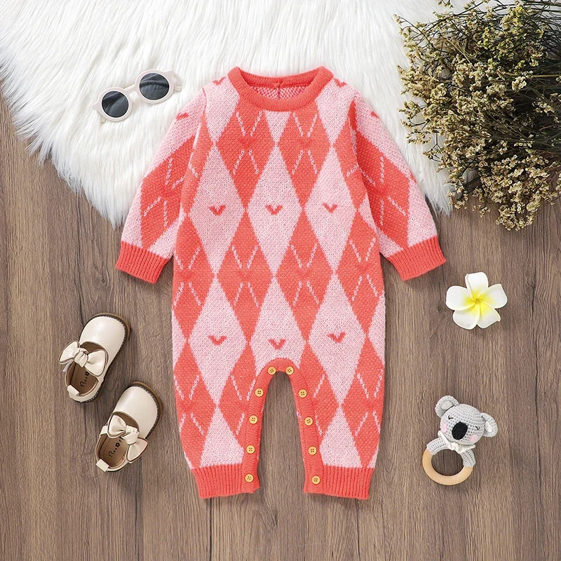 

Newborn Baby Rompers Knit Child Clothes Long Sleeve Warm Autumn Infant Girls Boy Jumpsuit Fashion Plaid 0-18M Overalls Playsuit