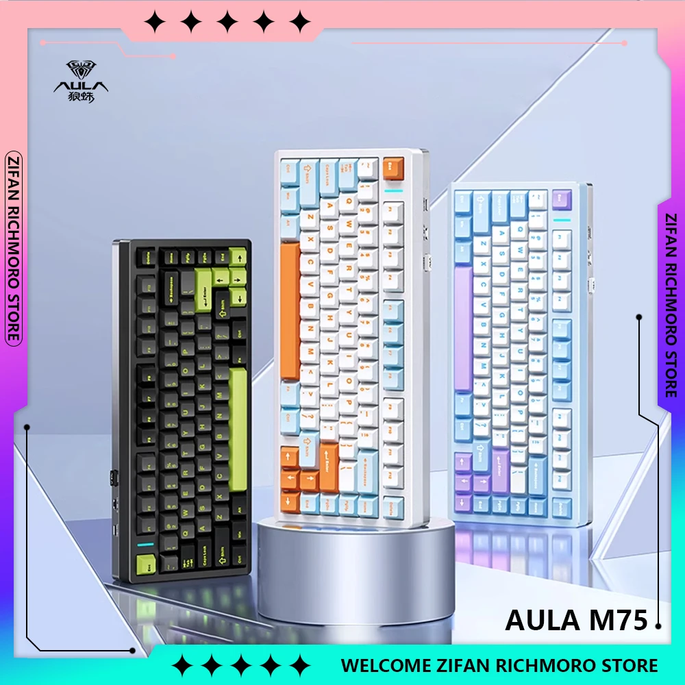 AULA M75 Aluminum Customization Mechanical Keyboard 3mode Bluetooth Wireless Keyboard Gasket RGB PC E-sports Accessories gifts