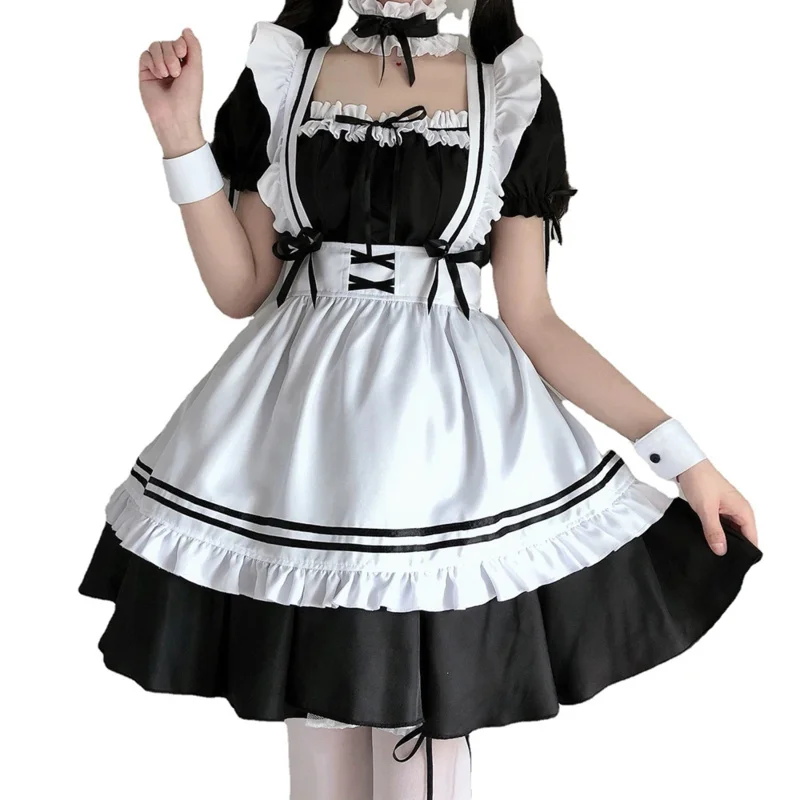 Vestido de delantal blanco y negro de Anime japonés para niñas, disfraces de sirvienta Lolita, traje de mucama de camarera, vestido de Cosplay de sirvienta francesa