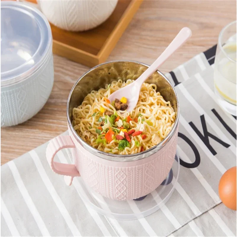 Fashion Noodle Bowl With Handle Food Container Rice Soup Bowls Instant Lid