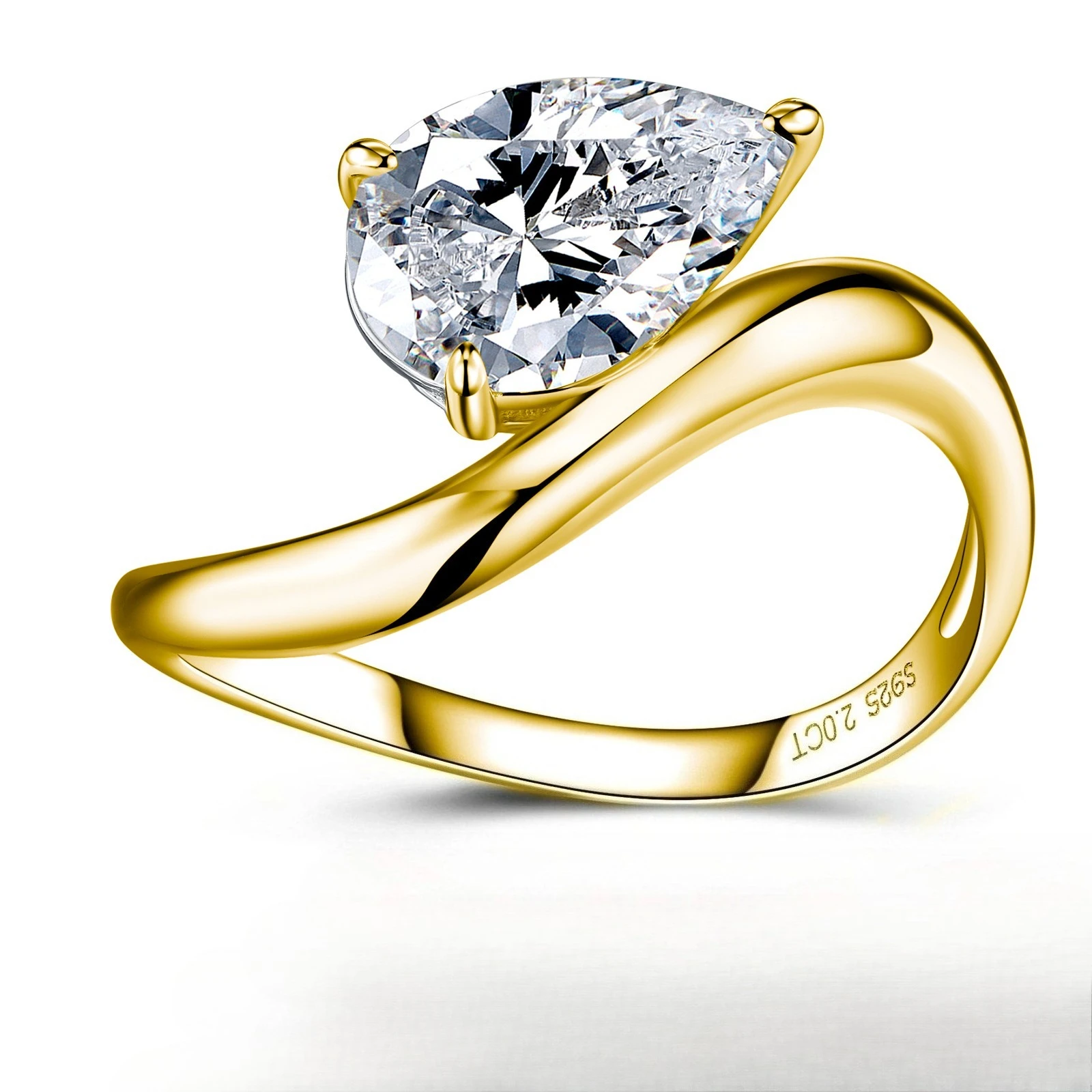 Moissanite Teardrop 2ct GRA D VVS1 S925 Silver Twisted Band Ring Engagement Wedding Jewelry For Luxury Elegant  Women