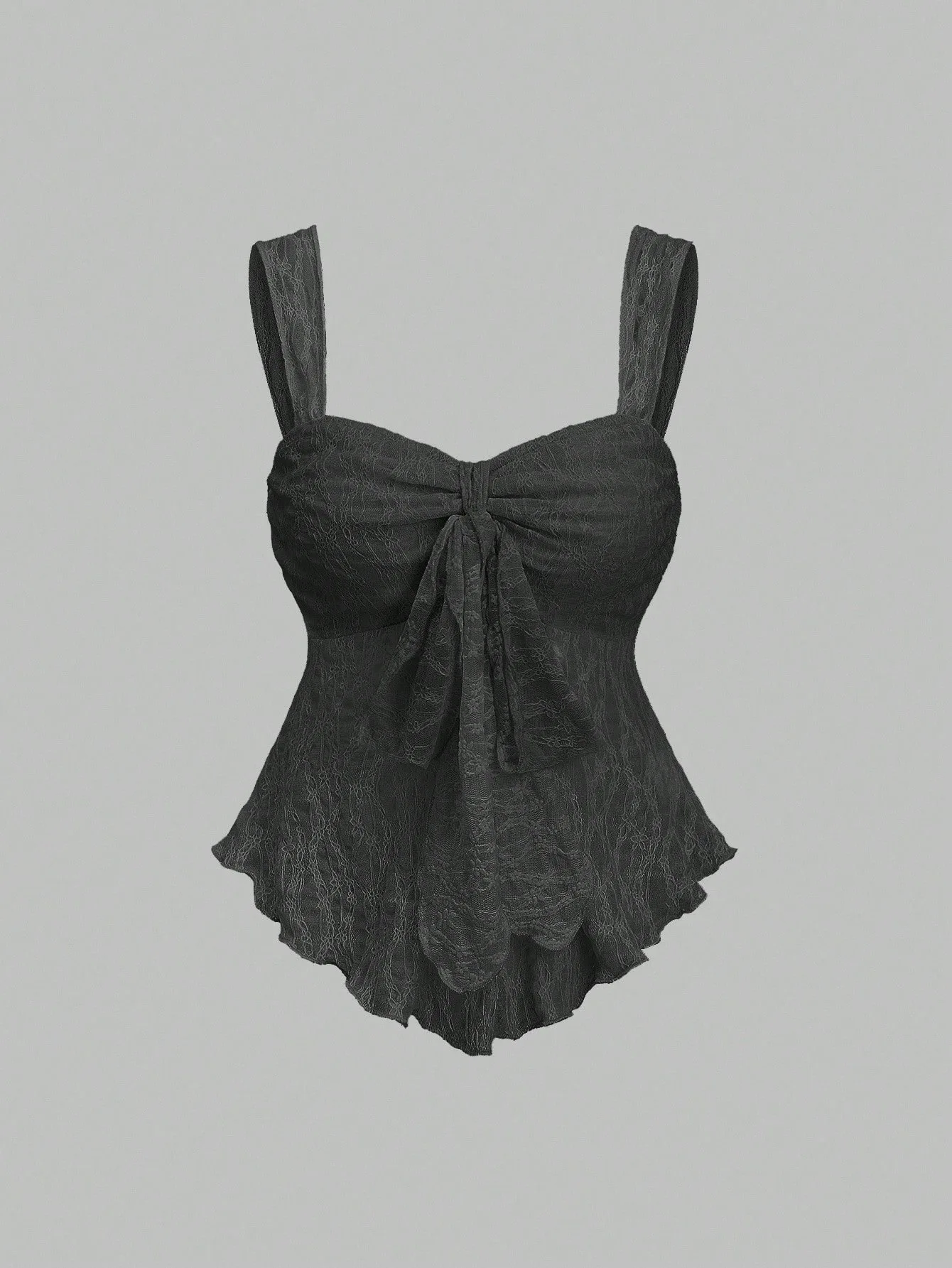 Französische einfarbige Spitzen-Jacquard-Camisole-Weste mit Schleifenverzierung, tailliertes kurzes Oberteil, sanfte und reine Stilweste. – Detail 11