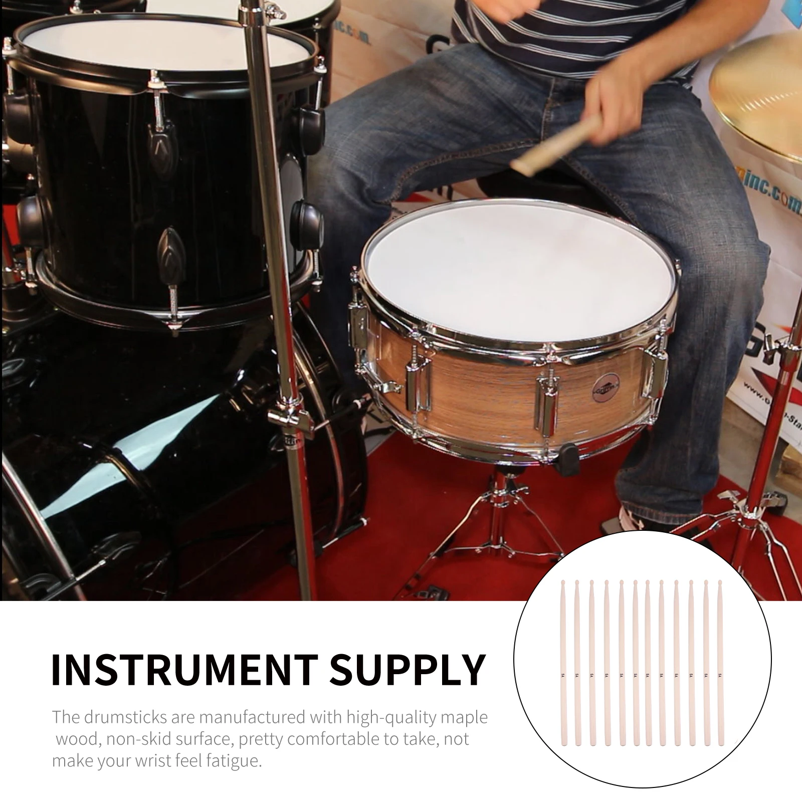 

20pcs Maple Pointed Drumsticks Sturdy Wooden 5A Size Non Slip Design Carry Bag Included For Kids Adults Beginners Students