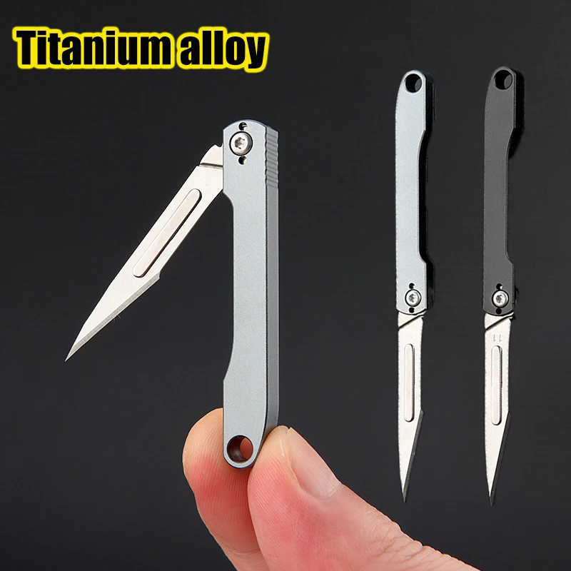 Mini Titanium Alloy Scalpel Folding Knife Keychain Pocket Utility Knife Selfdefense Tool Replaceable NO11Blade EDC Survive Gadge