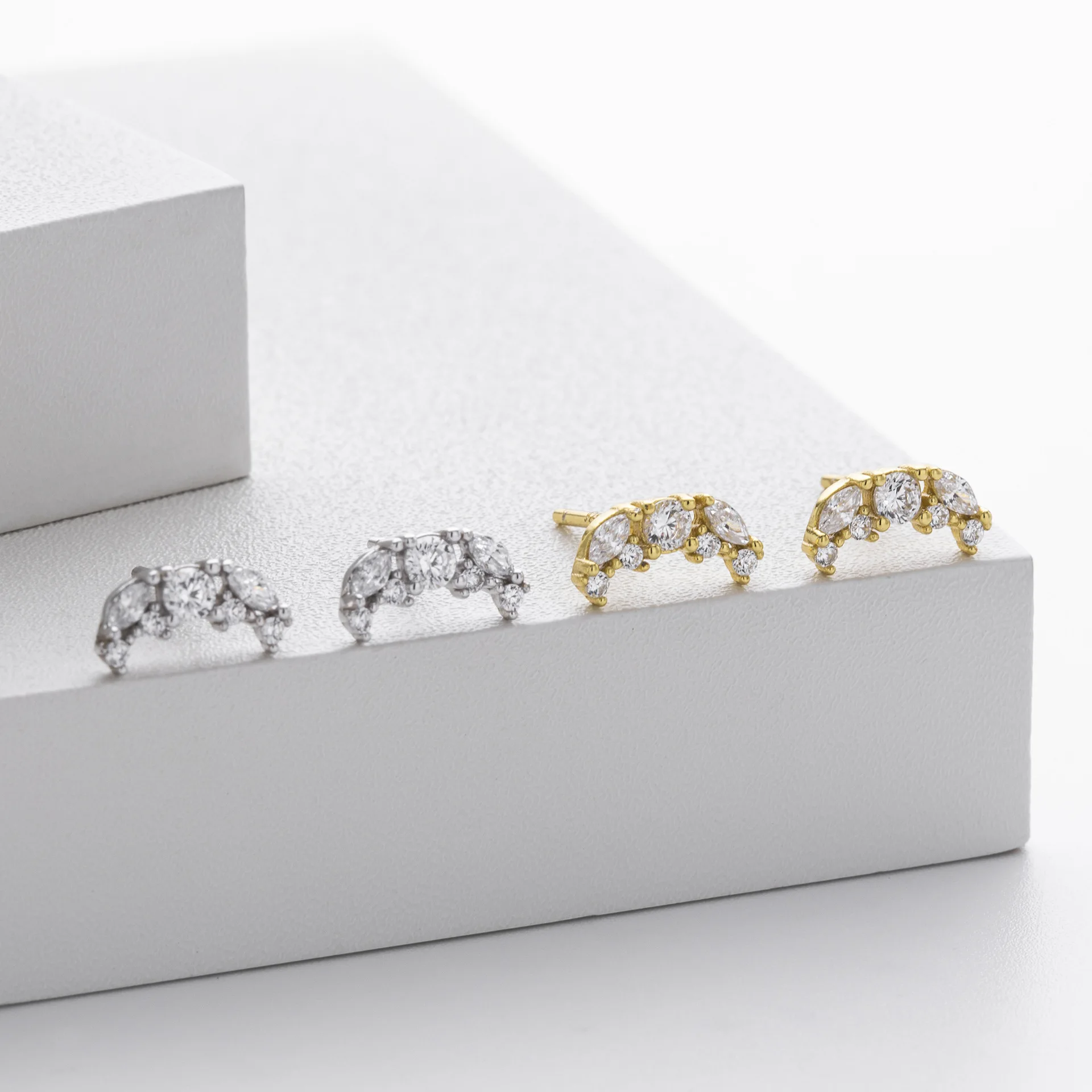 Withered S925 Sterling Silver Earrings With Zirconium Moon Studs For Women Women's Earrings Ear Cuffs