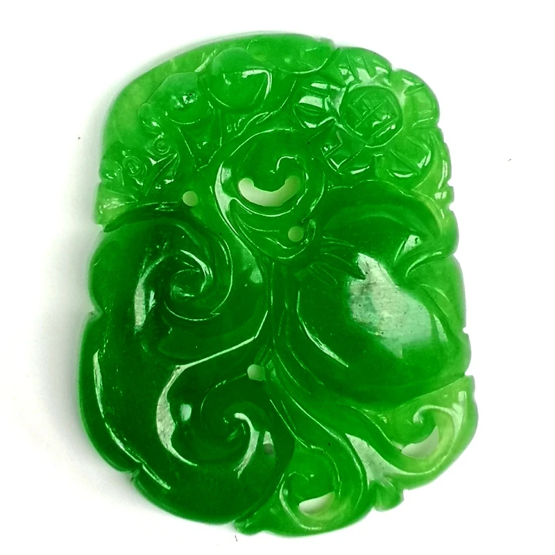 

Chinese Jadeite Jade Carving Ruyin Peach Flower Good luck Necklace Pendant Gift Collection Size 56*44*8 MM