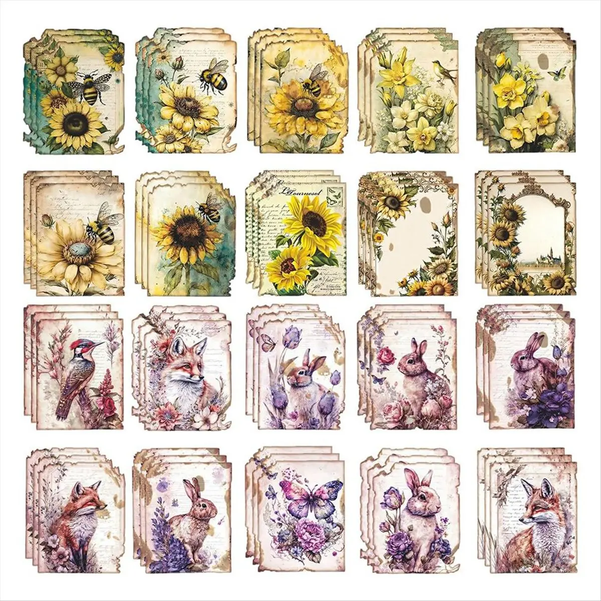*A91P 60Pcs Vintage Scrapbooking Paper Decoupage Paper for Furniture Crafts Plants Antique Looking Papers