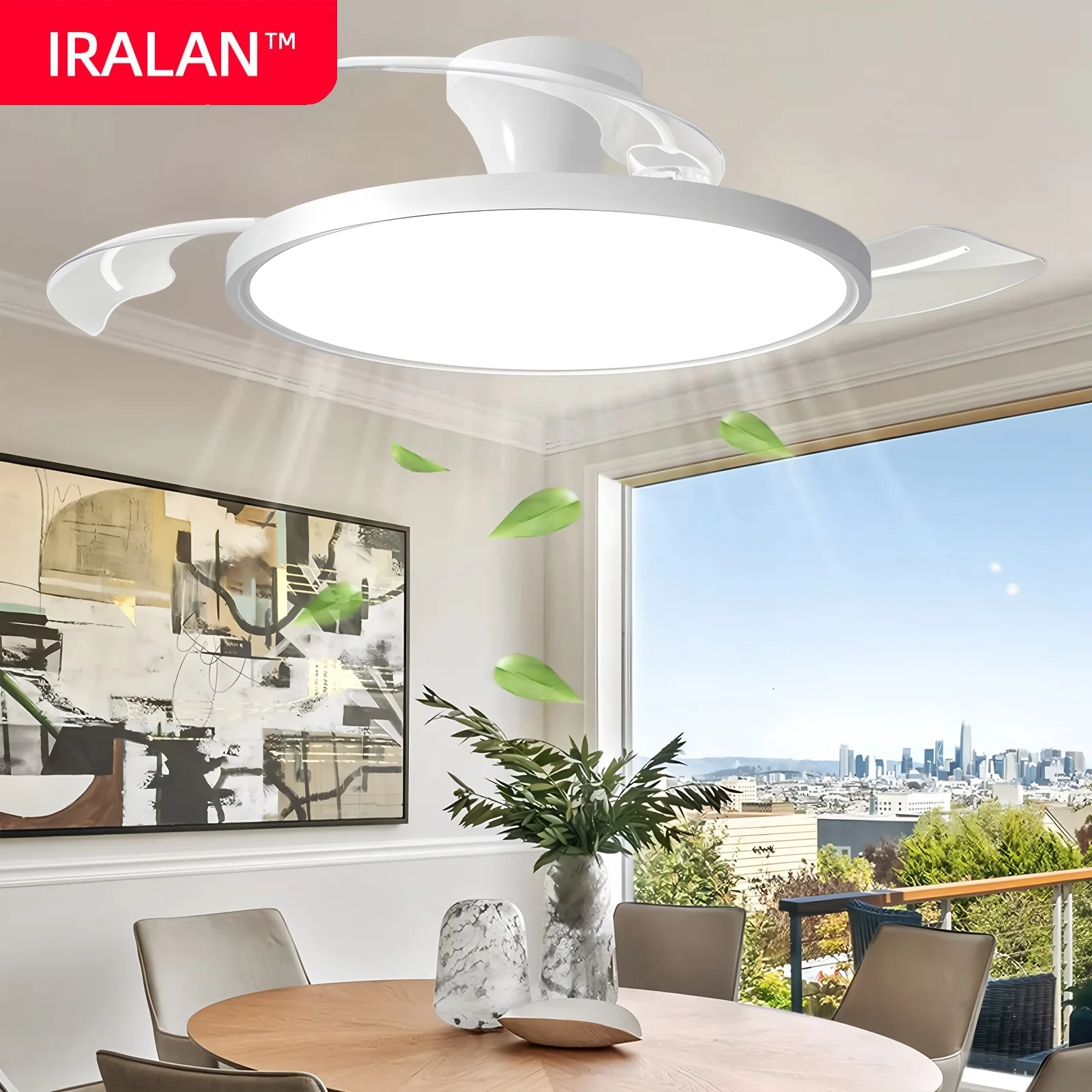 Ventilador de Techo Inteligente con Luz, Ultrafino, Retráctil, Lámpara de Ventilador Eléctrico Inteligente, Silencioso, 6 Velocidades, Decoración para el Hogar, Lámpara de Techo con Ventilador