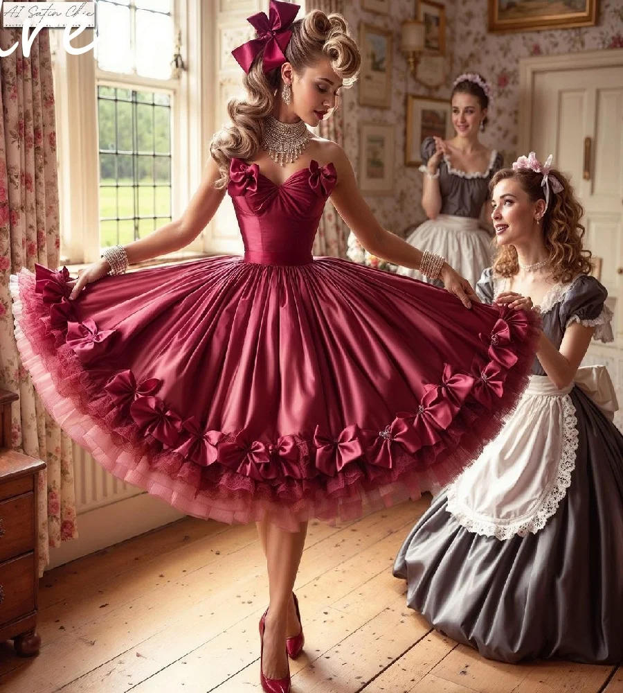 

Baroque Mistress Maid Prom Dress Dark Red Rococo Masquerade Cosplay Evening Dress With Bow Lolita Formal Party GownCustomized
