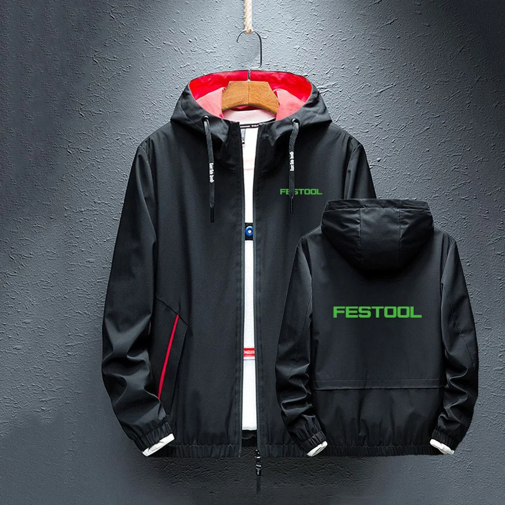 2024 Festool Tools Men's New Splicing Long Sleeves Fashion Outdoor Windbreaker Jackets Streetwear Zipper Hoodies Tops Clothing