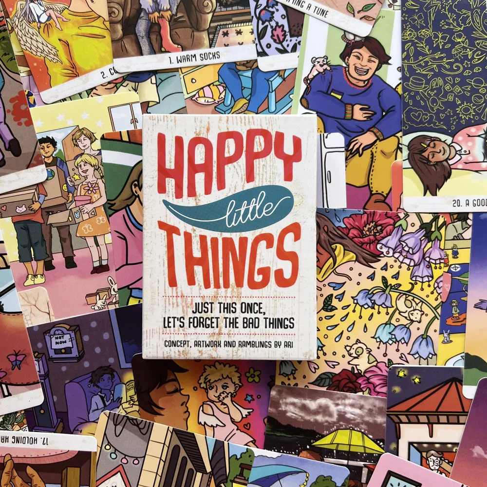 Cartas de oráculo Happy Little Things, juegos de mesa en inglés, juego de mesa para fiestas