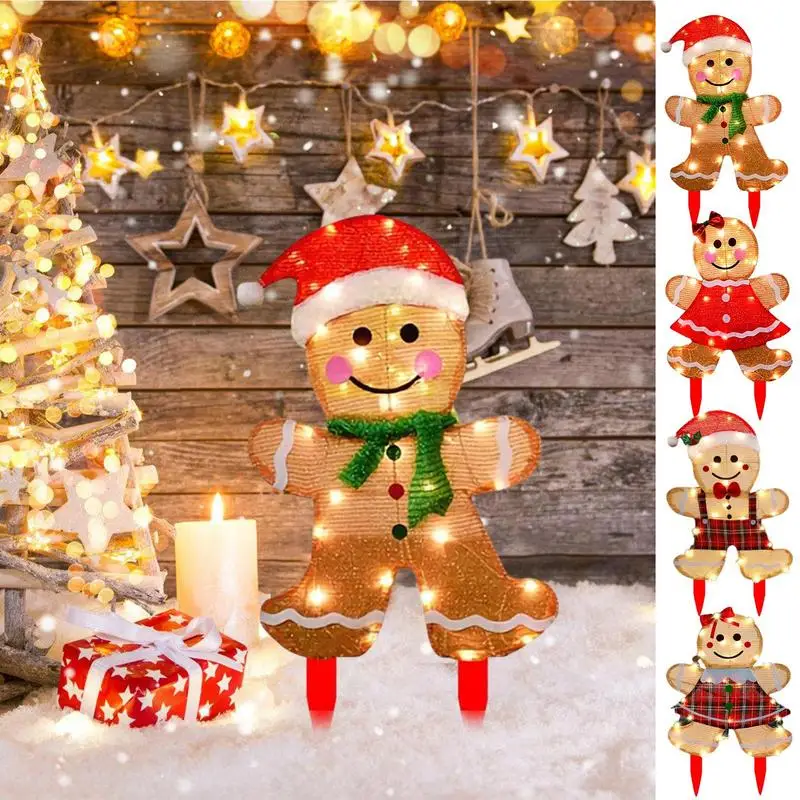 Gingerbread Man LED Light Outdoor Decor 2D Light Acrylic Gingerbread Man Indoor Outdoor Yard Lighted Holiday Display Decoration