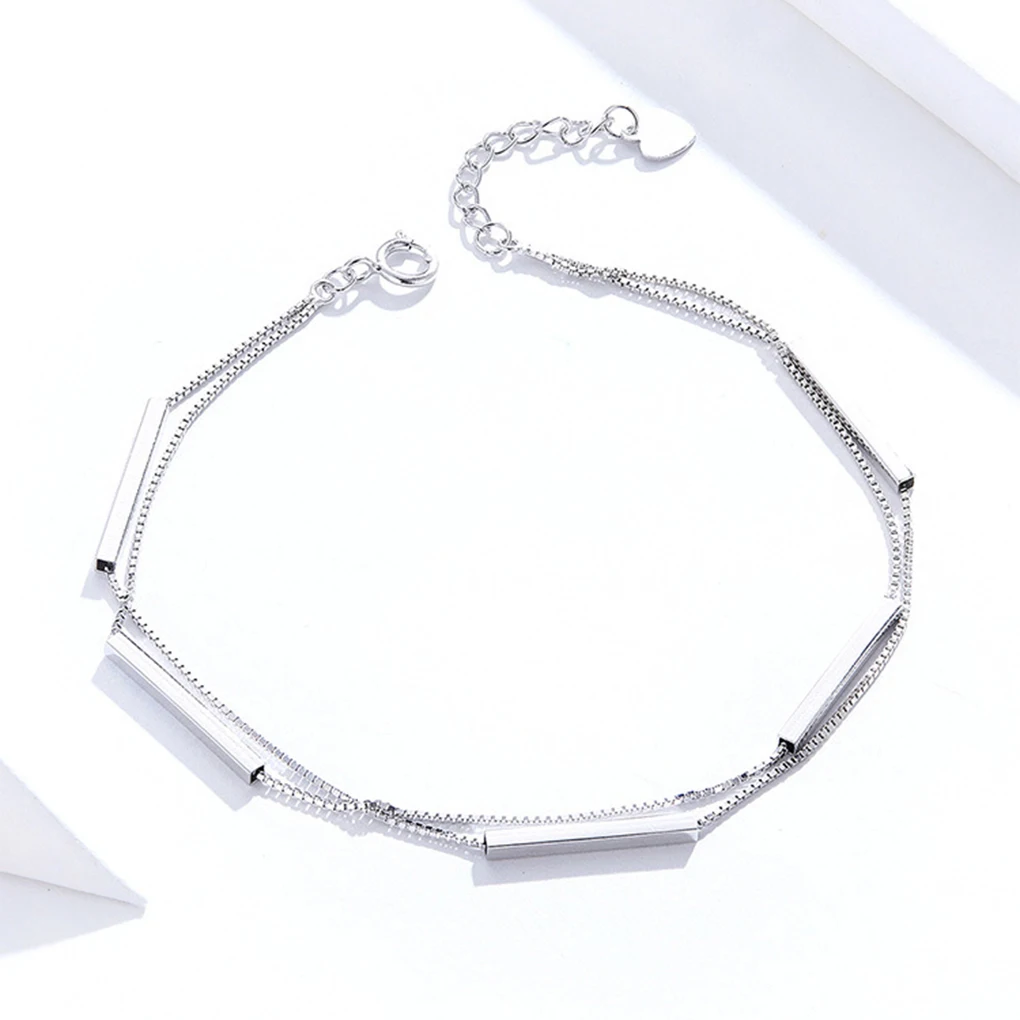 Silver Dual Layer Women Bracelet Fashionable Electroplated Stick Shape Glossy Decorative Replacement Girls Bangle Jewelry