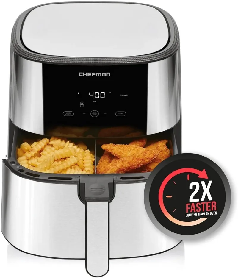 หม้อทอด Air fryer สแตนเลสพร้อมที่แบ่งตะกร้า8-QUART