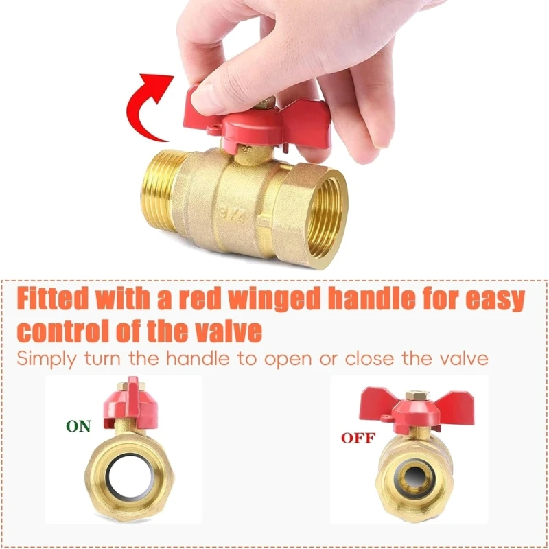 

3/4Inch Brass Shut Off Valves Male Female Thread Pipe Fitting Easy to Install
