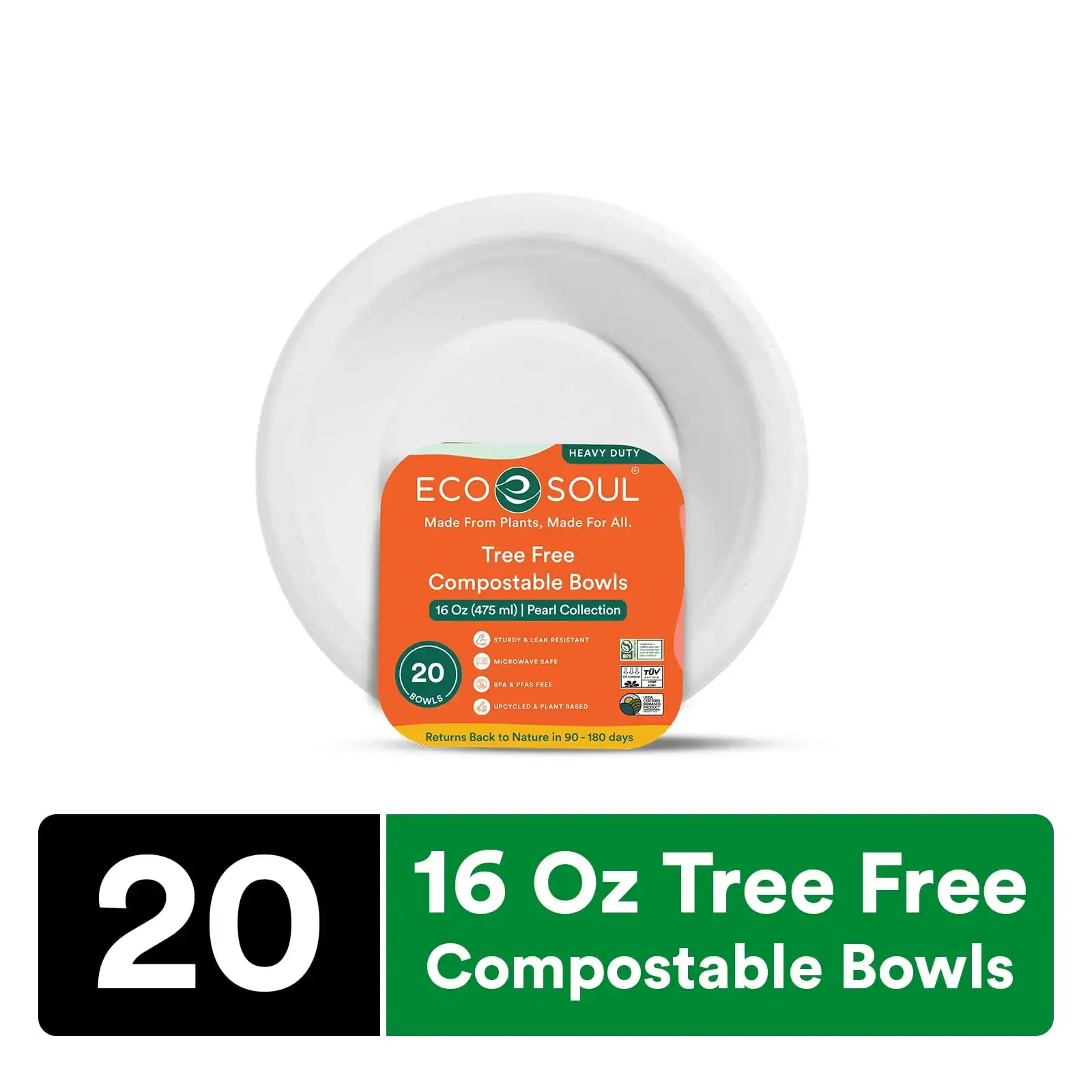 

Tree Free Compostable Bowls 16 Oz (475 ml), 20 Bowls | Pearl Collection