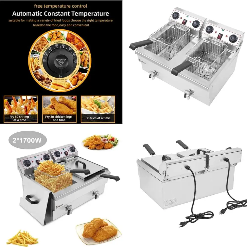 مقلاة كهربائية عميقة 11.8 لتر مقلاة كونترتوب مزدوجة لخزان الزيت مع أغطية سلال قابلة للإزالة 1700 وات تسخين سريع وسهل التنظيف