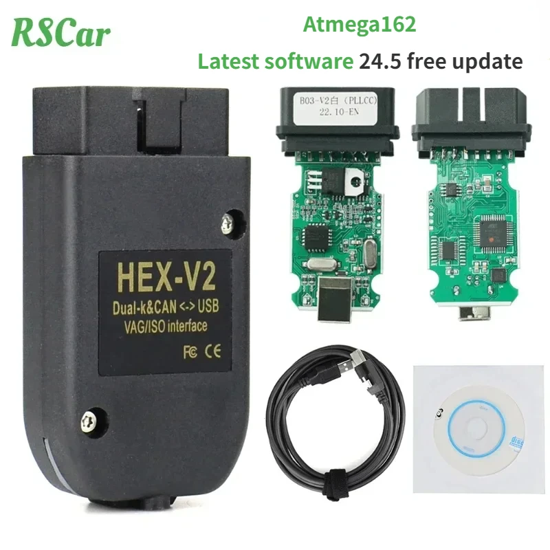 2024 Новое программное обеспечение V23.11 for Volkswagen / Audi / Skoda / Кресло VaG Com Сканер ATMEGA 162 VaG HEX V2 USB - интерфейс без ограничений VINs Инструменты диагностики автомобилей Бесплатная доставка 