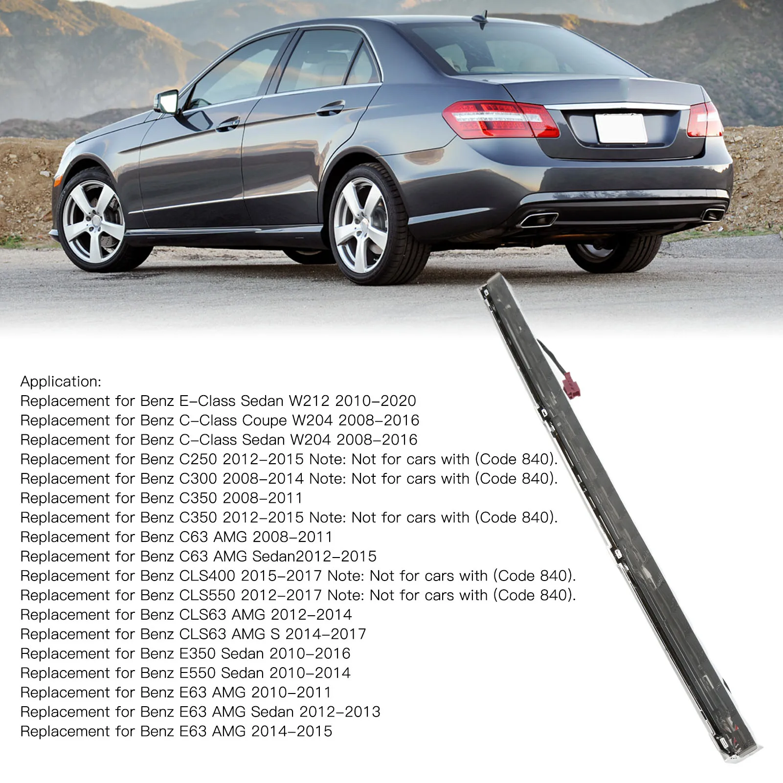 For Benz E‑Class Sedan W212 C‑Class Coupe W204 2008-2020 1 PC Grey High Brake Light  Bright Light Long Strip A2049066020