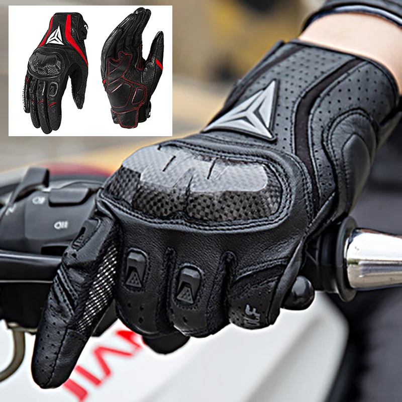 Touchscreen Breathable Leather Motorcycle Gloves Men's Motocross Riding Carbon Fiber Gloves