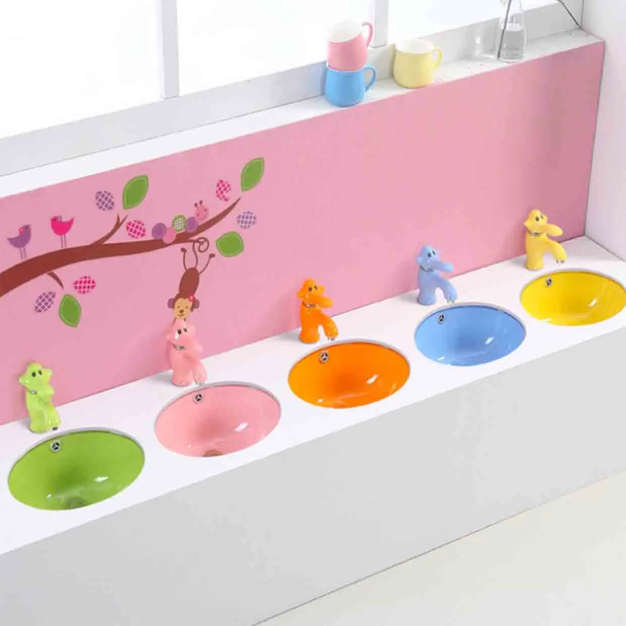 Children's Color Washbasin Kindergarten Wash Basin Embedded Hand Wash Sink 13 Inch Ceramic Under Counter Sinks