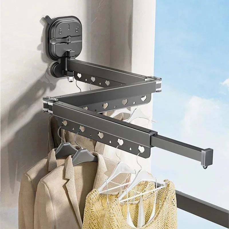 Three Suction Cup Folding Clothes Rod Invisible Retractable Clothes Rack Home Balcony Essential Nail-free Wall Mounted Metal