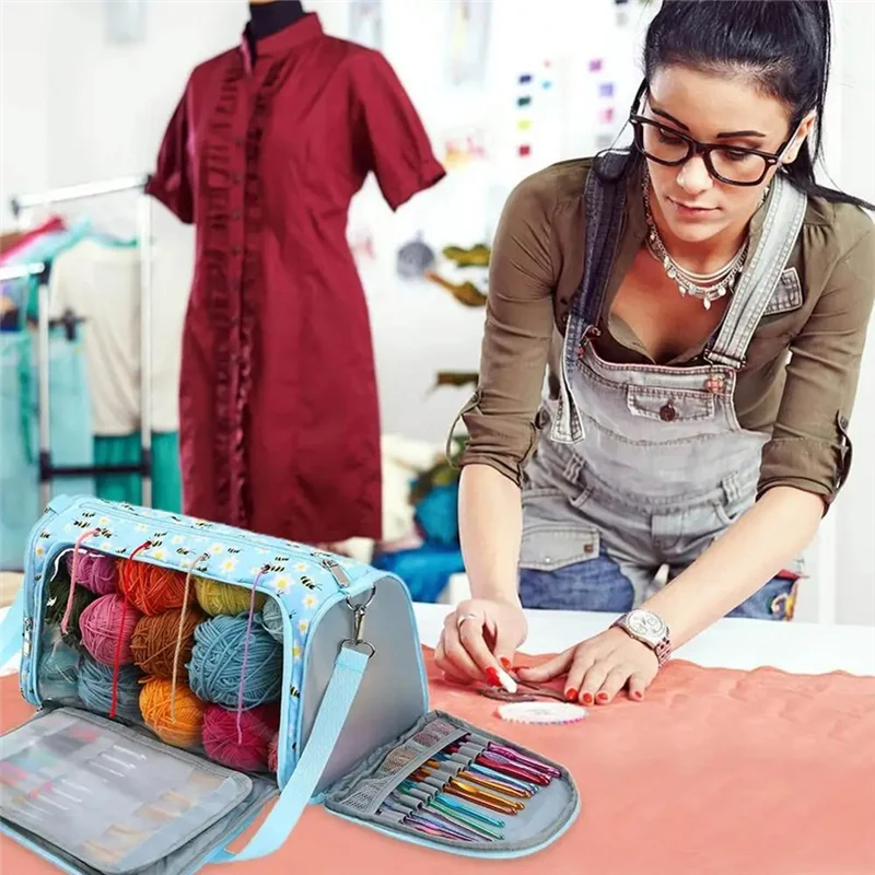 

Сумки из пряжи AFOURT для вязания крючком, сумка-органайзер, портативный органайзер для вязания, многофункциональная сумка для вязания крючком, сумка-тоут из пряжи