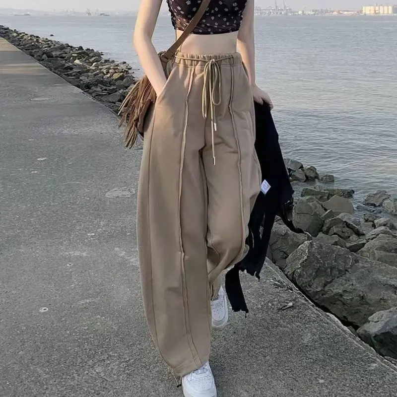 Ins Style Brown Retro High Waisted Wide Leg Sweatpants Women Fall Slouchy Drape Loose Casual Pants