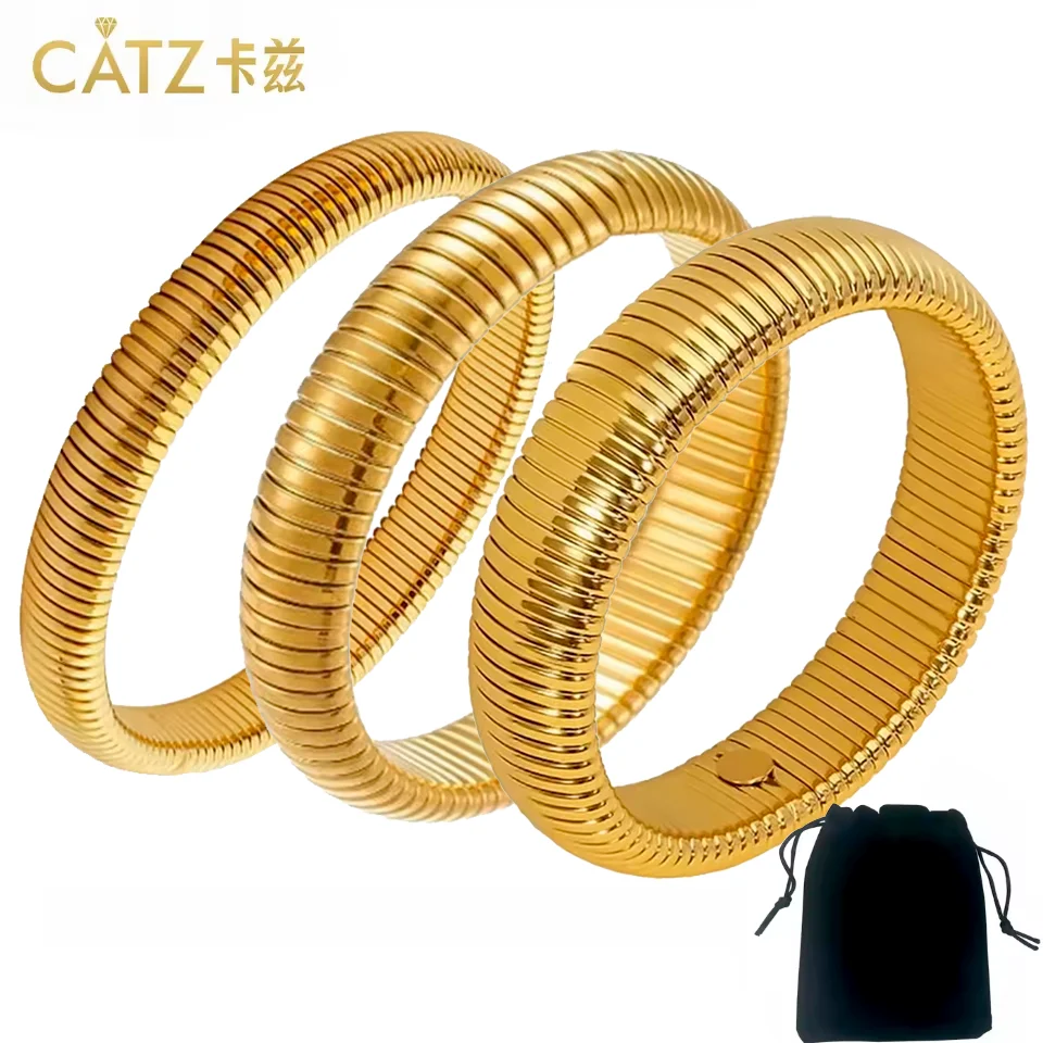 

CATZ 304 Stainless Steel Elastic Bracelet, 18k Gold-Plated Waterproof Jewelry Set, Thick Metal Spiral Bracelet For Men And Women