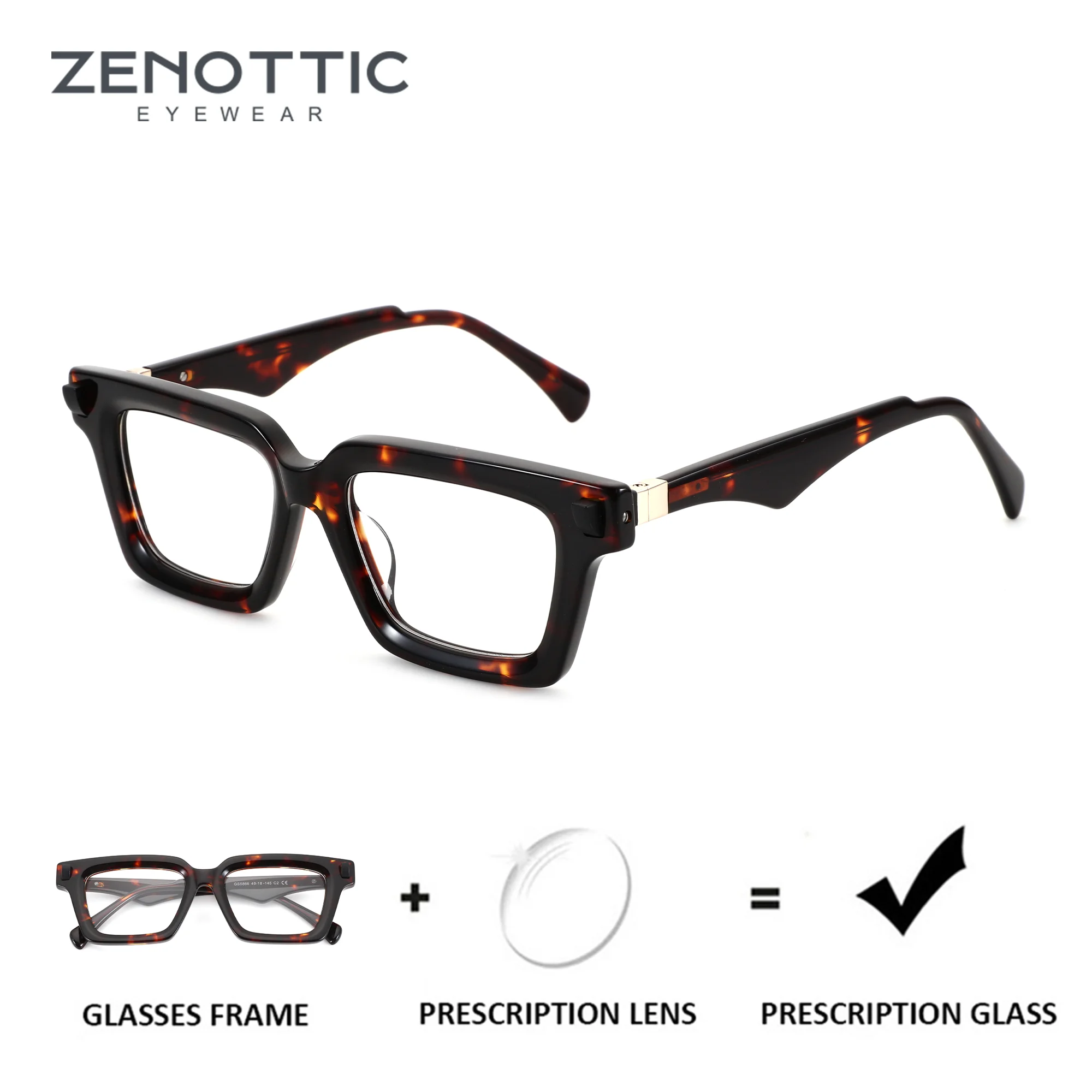 ZENOTTIC (L Size） Modish Rectangle Glasses For Men Fashion Acetate Prescription Lenses Myopia Correction Durable