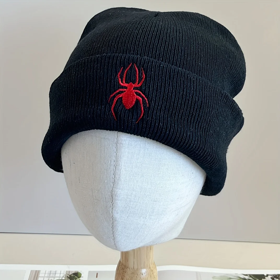 Spider embroidery graphic brimless urinal cap set solid color knitted cap elastic skull cap warm cuffs brimless beanie for women