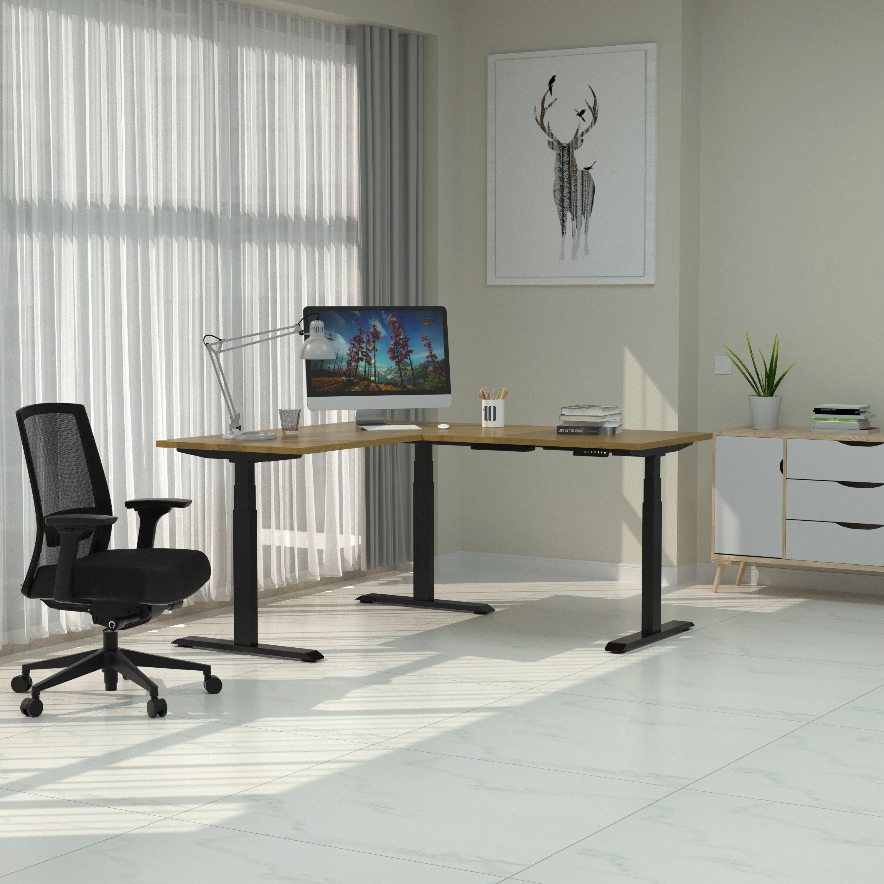 

Ergonomic Electric Standing Desk 90 Degree High Adjustable Computer Gaming Workstation Iron Modern Furniture Home Office Use